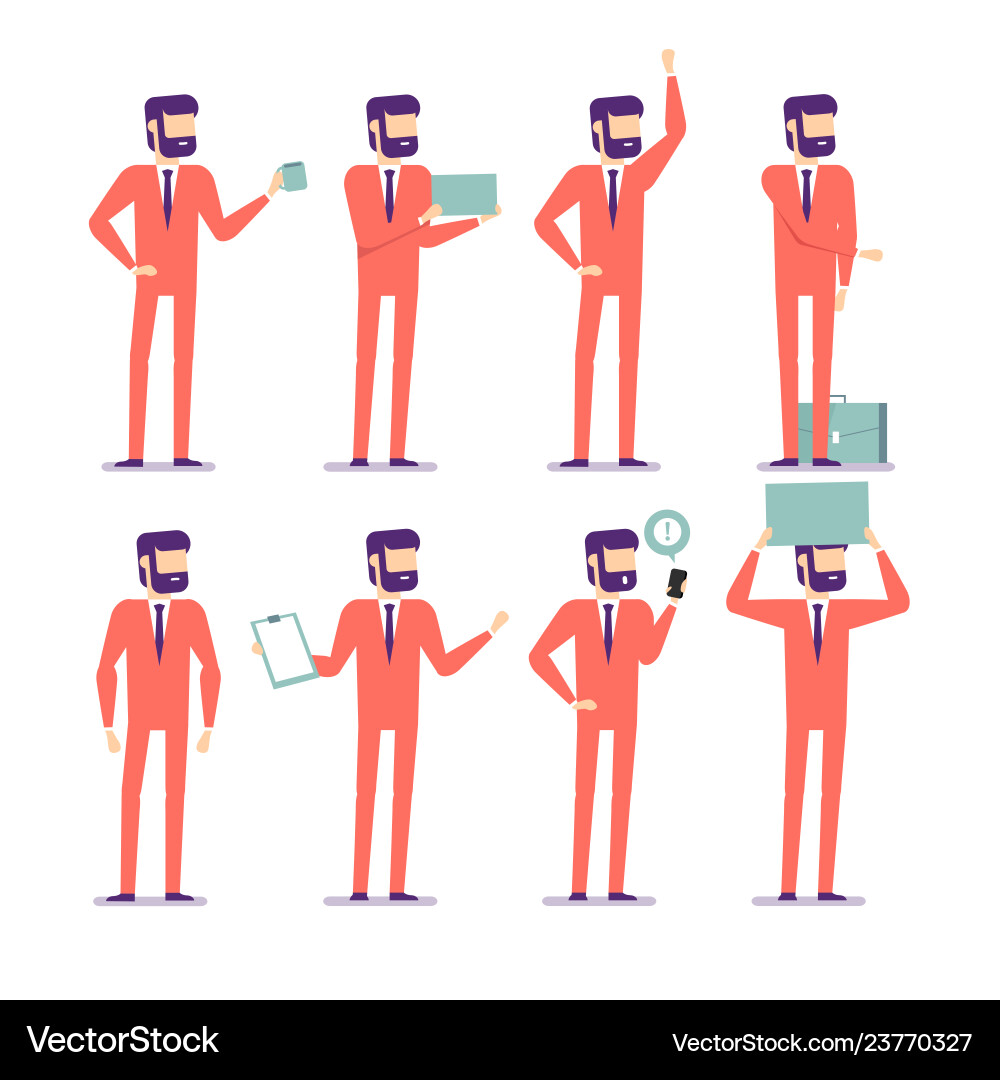 Businessman characters poses and actions set Businessman characters poses and actions set vector image