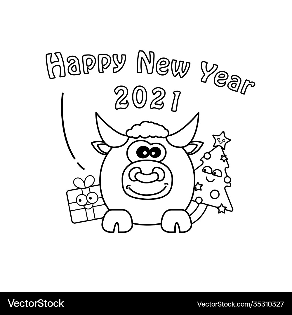 Christmas coloring pages with cartoon bull Christmas coloring pages with cartoon bull vector image