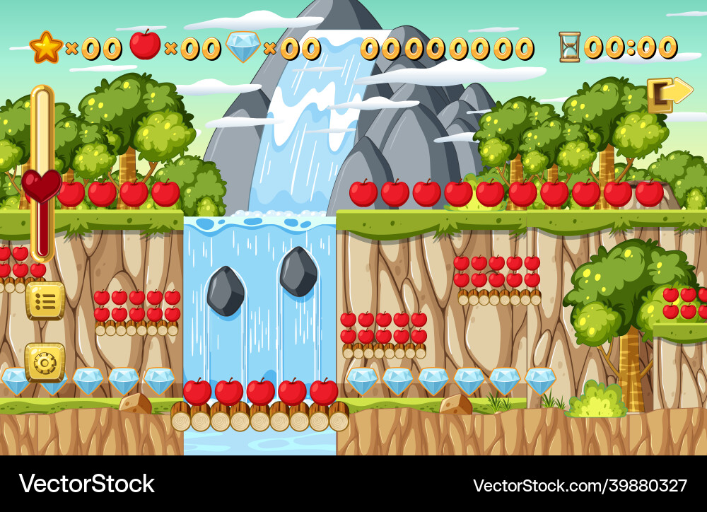 Collecting apples platformer game template vector image