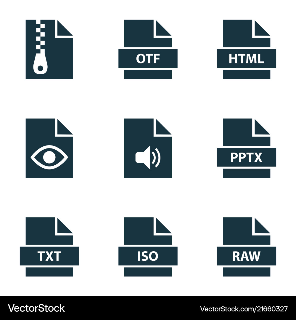 File icons set with raw iso audio and other view File icons set with raw iso audio and other view Vector Image