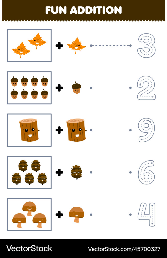 Fun Counting & Addition Worksheet vector image