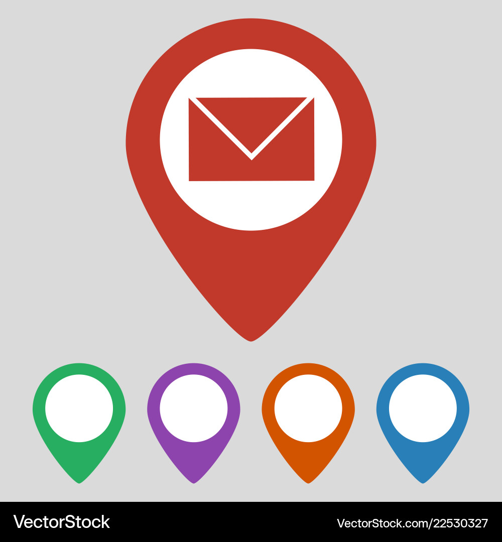 Map pointer with mail icon on grey background Map pointer with mail icon on grey background vector image