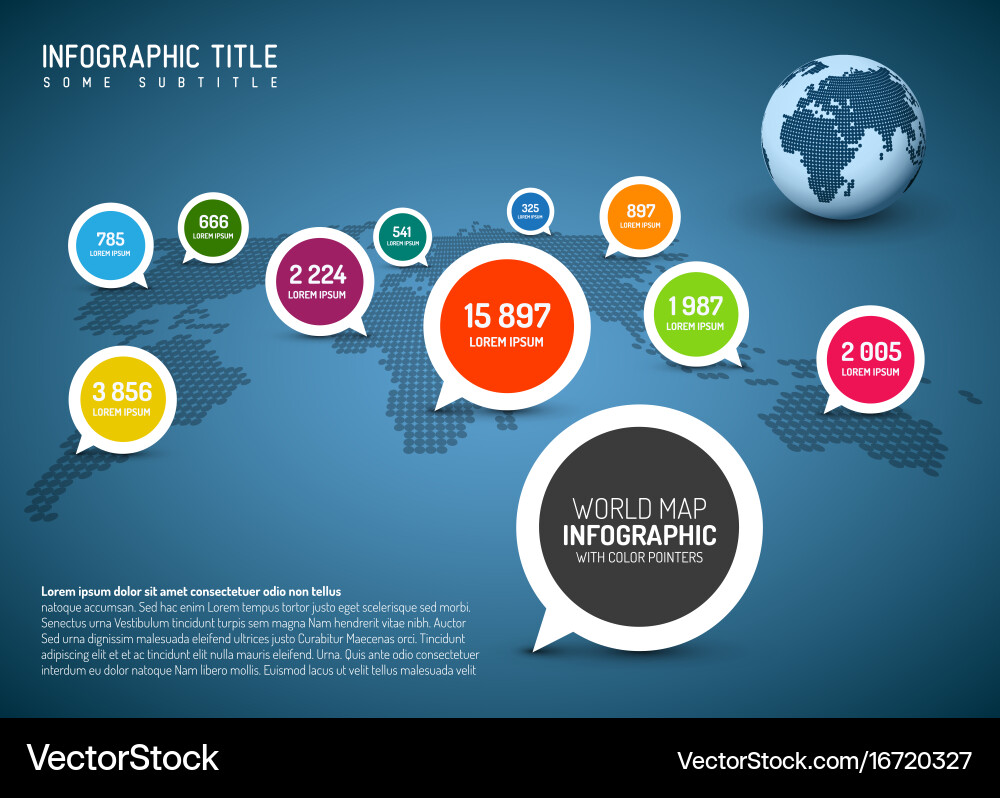 Minimalist World Map with Pointer Bubbles vector image
