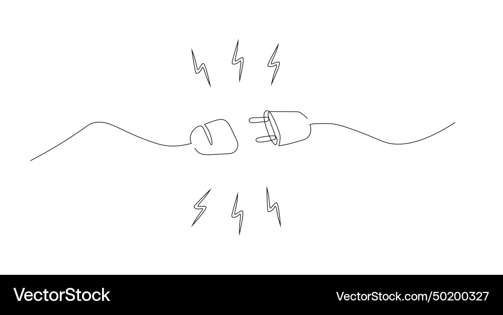 One continuous line drawing of plug inserting One continuous line drawing of plug inserting vector image