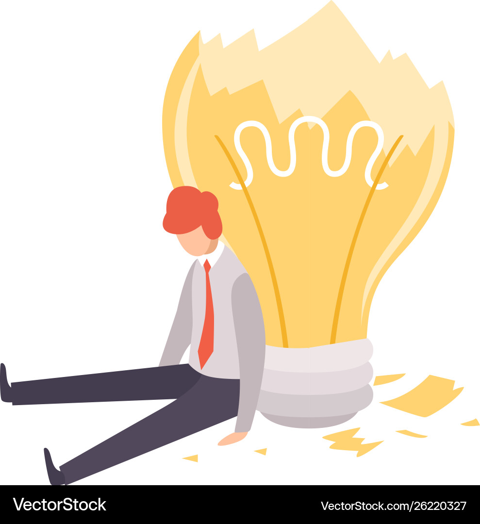 Overworked Man with Broken Lightbulb vector image
