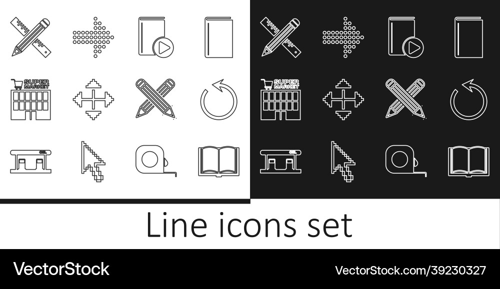 Set line open book refresh audio pixel arrows Set line open book refresh audio pixel arrows vector image