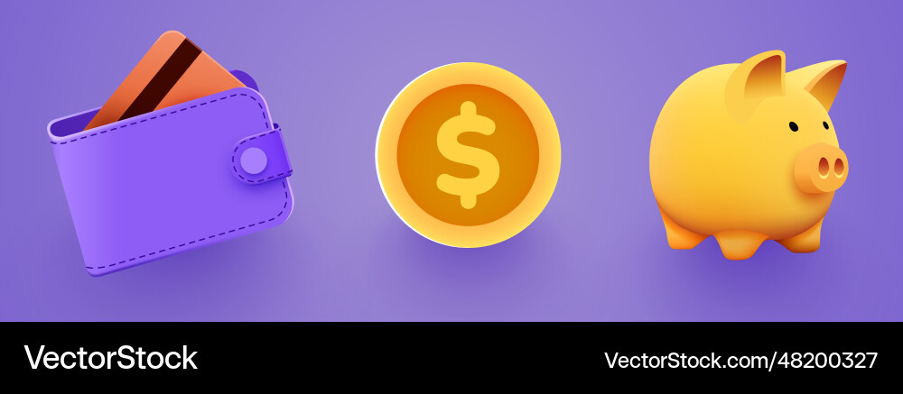 Set of financial icons objects wallet coin vector image