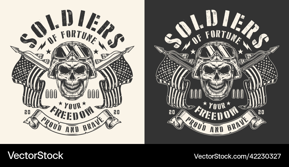 Soldiers fortune vintage flayer monochrome Soldiers fortune vintage flayer monochrome vector image