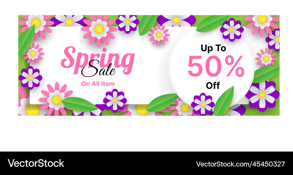 Spring sale banner with flowers and leaves vector image