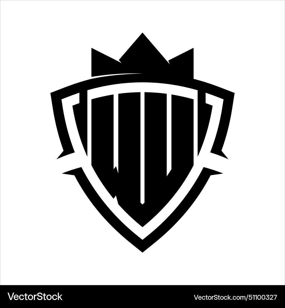 Wu letter bold monogram triangle curve shield Vector Image
