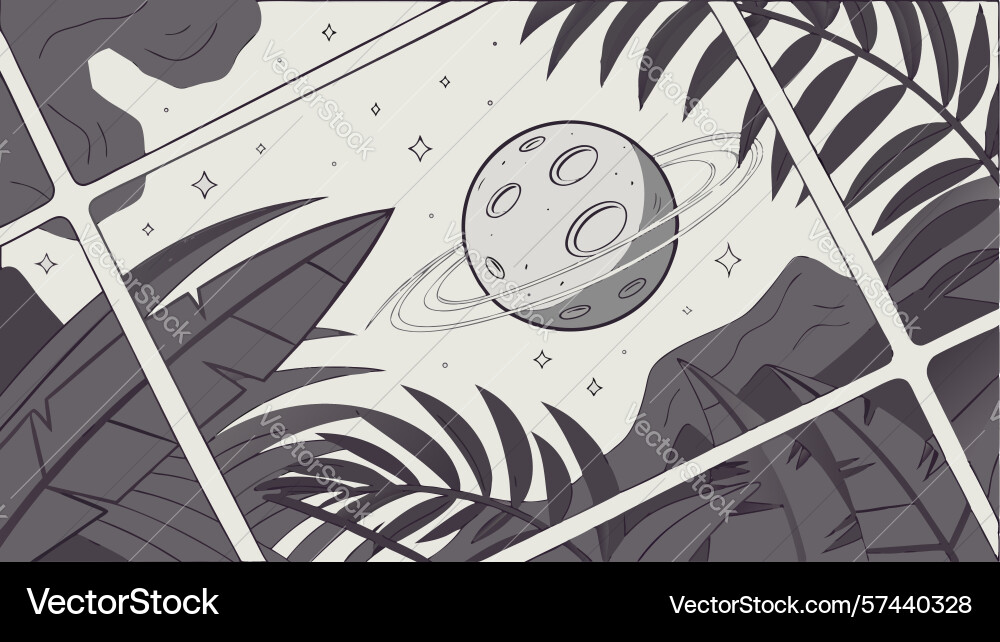 Alien planet with palm trees and abstract vector image