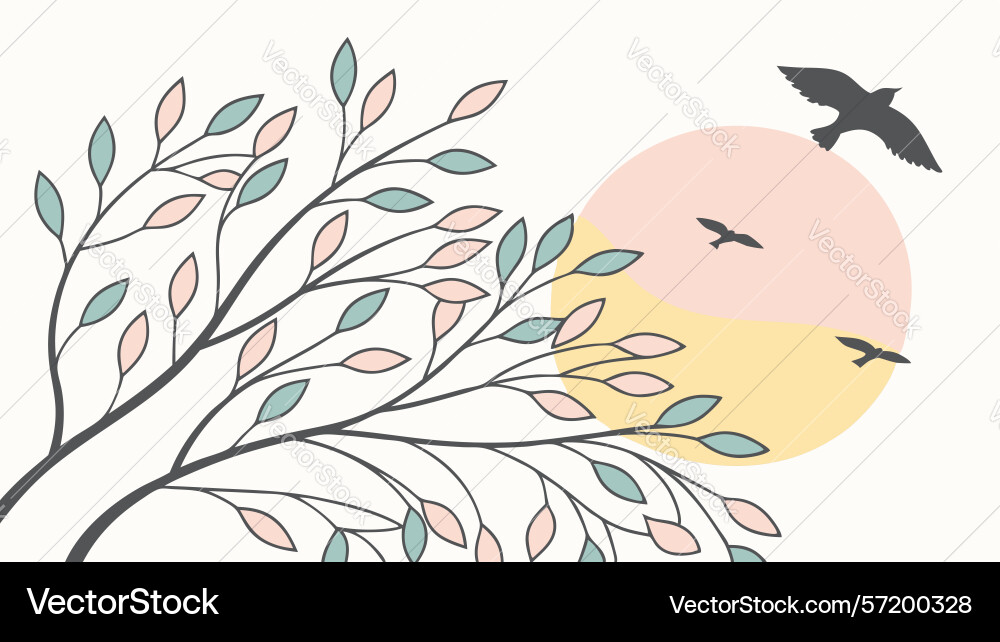 Birds on branch with abstract background design vector image