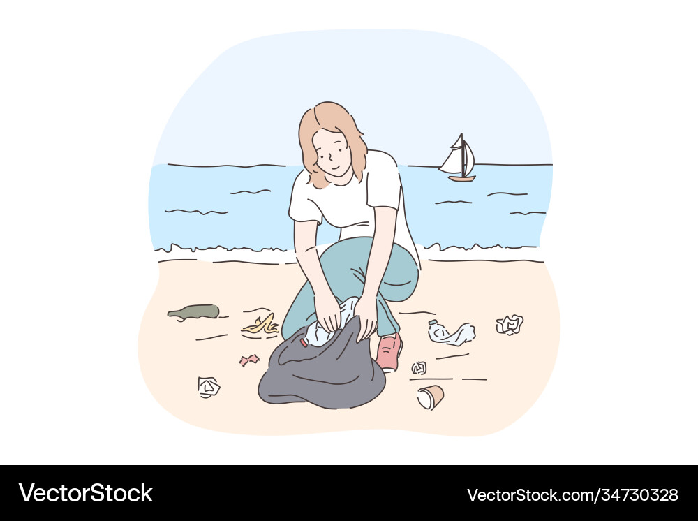 Collecting garbage saving ecosystem environment Vector Image