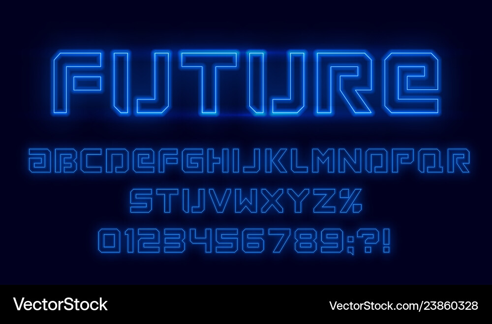 Futuristic neon font blue alphabet with numbers Futuristic neon font blue alphabet with numbers vector image