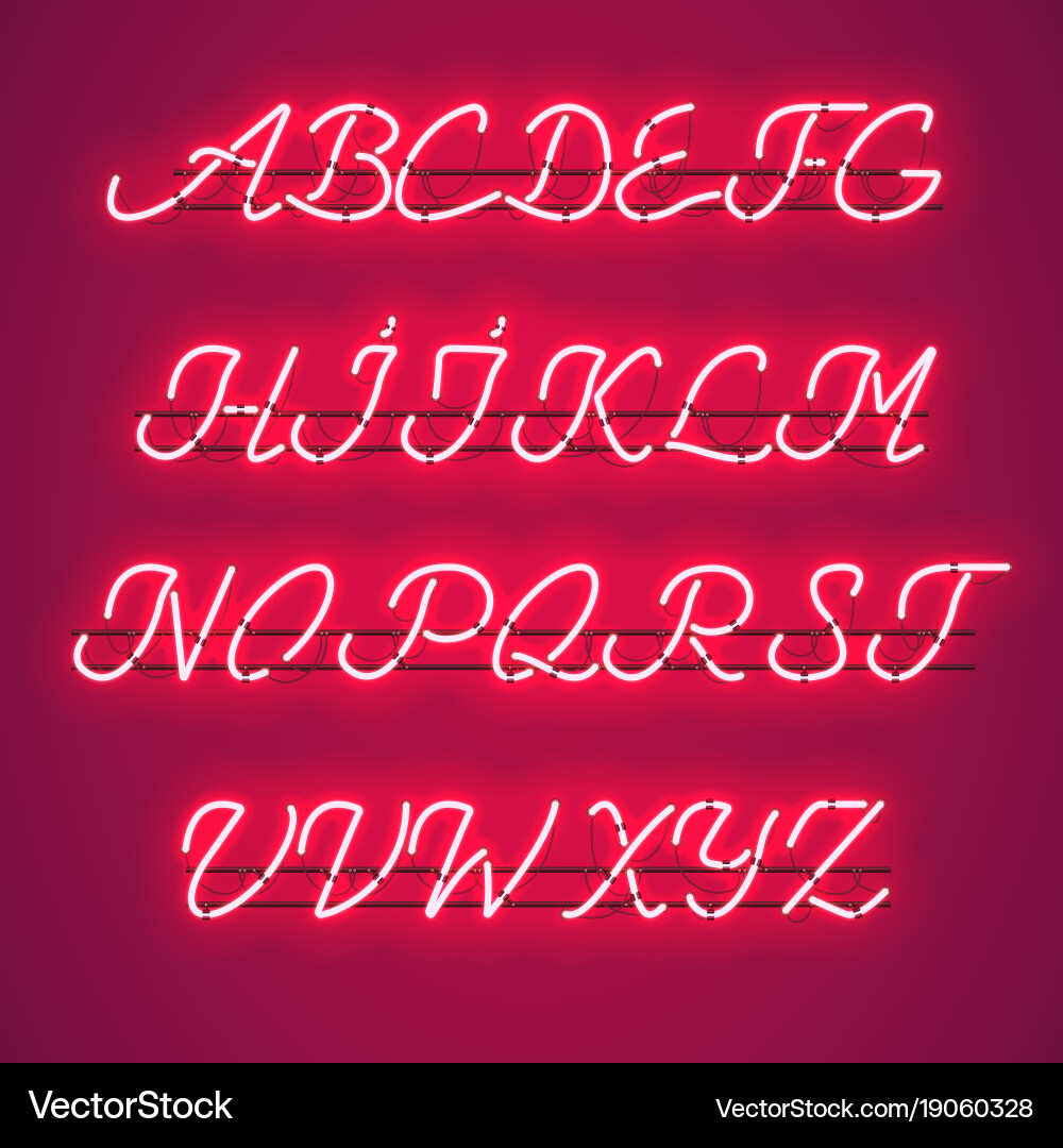 Glowing Red Neon Script Font vector image