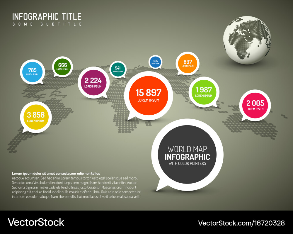 Minimalist World Map with Pointer Bubbles Vector Image