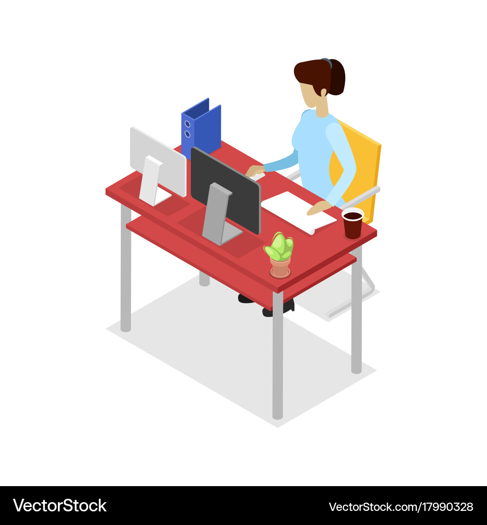 Office Worker on Computer Isometric Icon vector image