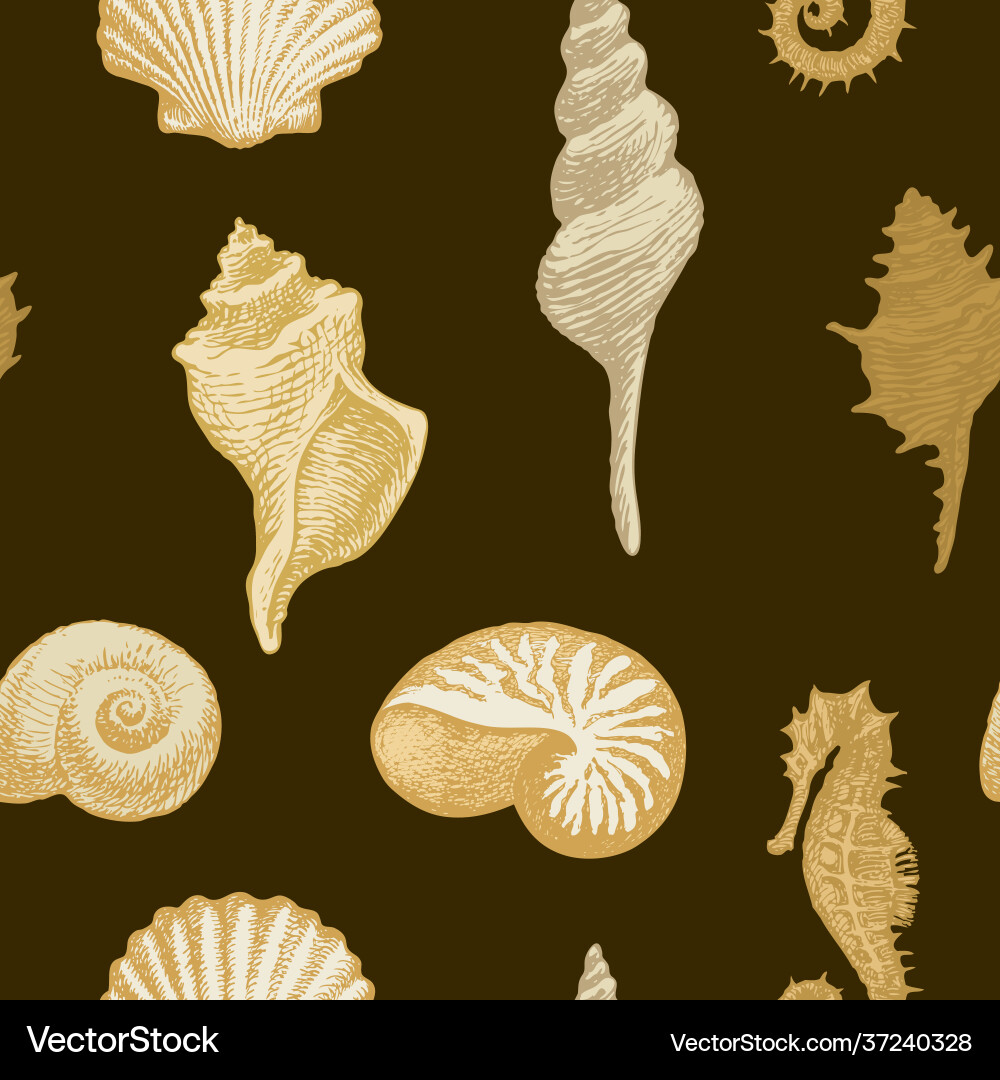 Seamless pattern with seashells various shapes Seamless pattern with seashells various shapes vector image