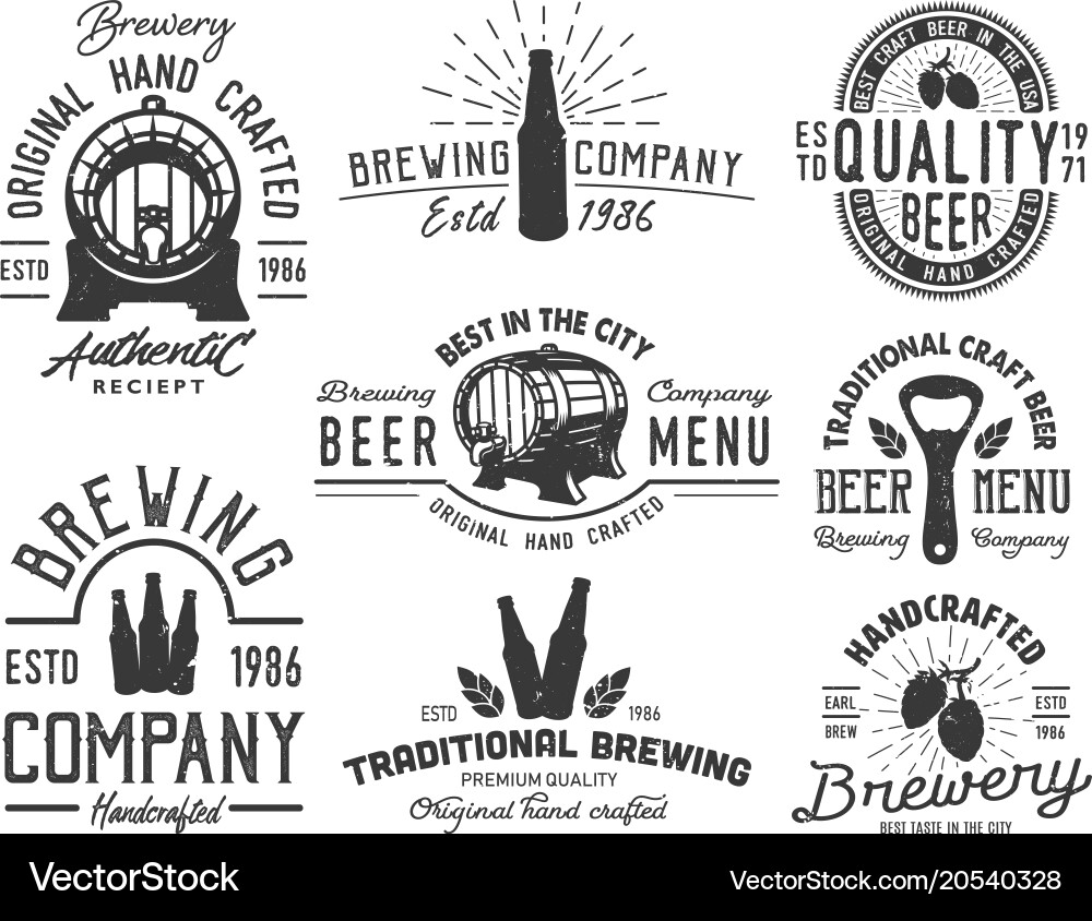 Set emblems with beer objects vector image