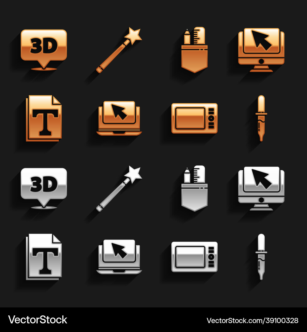 Set laptop and cursor computer monitor pipette Set laptop and cursor computer monitor pipette vector image