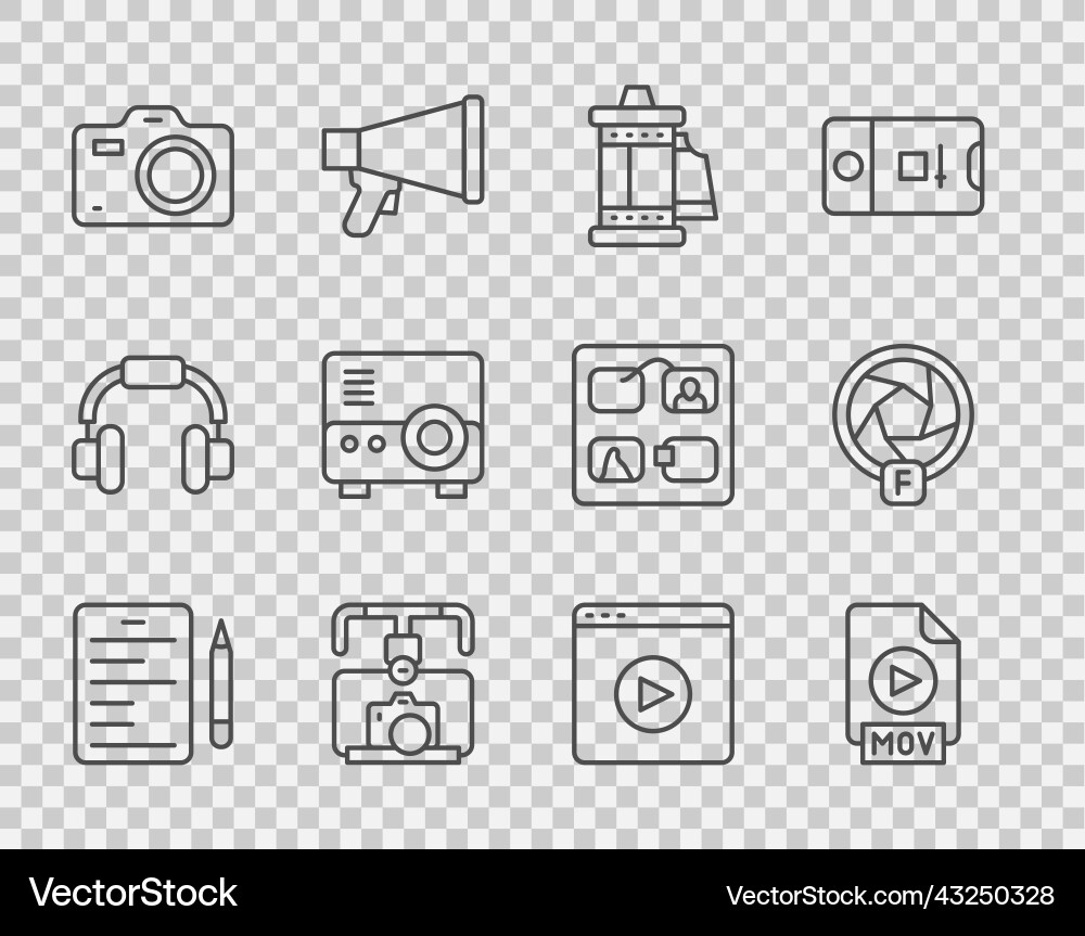 Set line scenario mov file document camera roll Set line scenario mov file document camera roll vector image