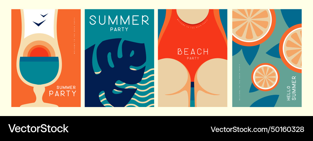 Set of retro posters with summer attributes Set of retro posters with summer attributes vector image
