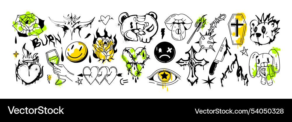 Y2K Gothic Bear Graffiti Vektorbild