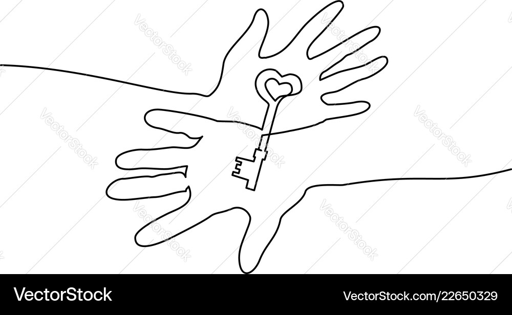 Abstract Hands with Key - Continuous Line Art vector image