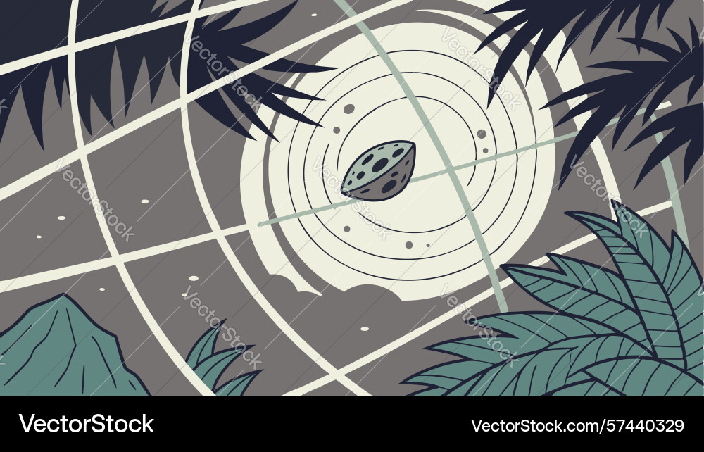 Asteroid impact on planet with targeting grid vector image