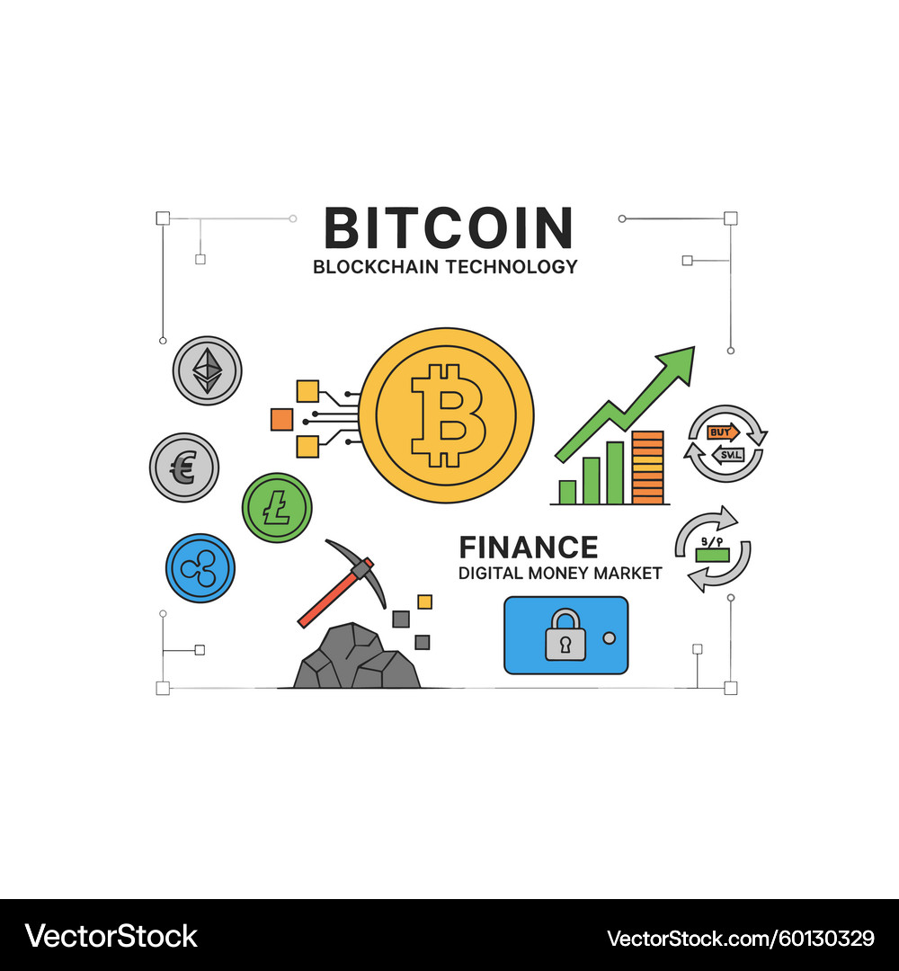Bitcoin Blockchain Finance Web Banner – Royalty-Free Vector | VectorStock