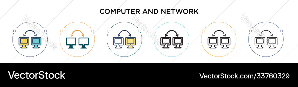 Computer and network icon in filled thin line vector image
