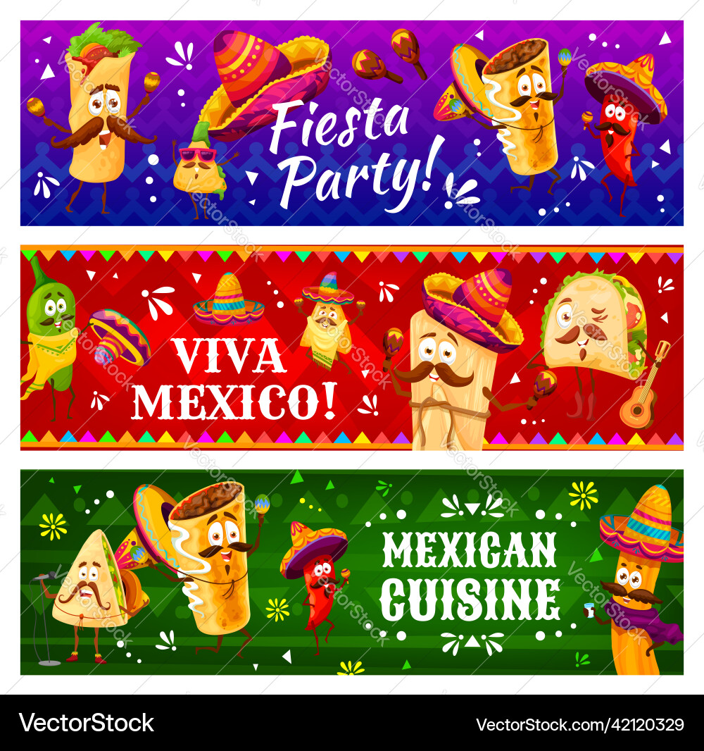 Fiesta party mexican festival banners with meals Fiesta party mexican festival banners with meals vector image