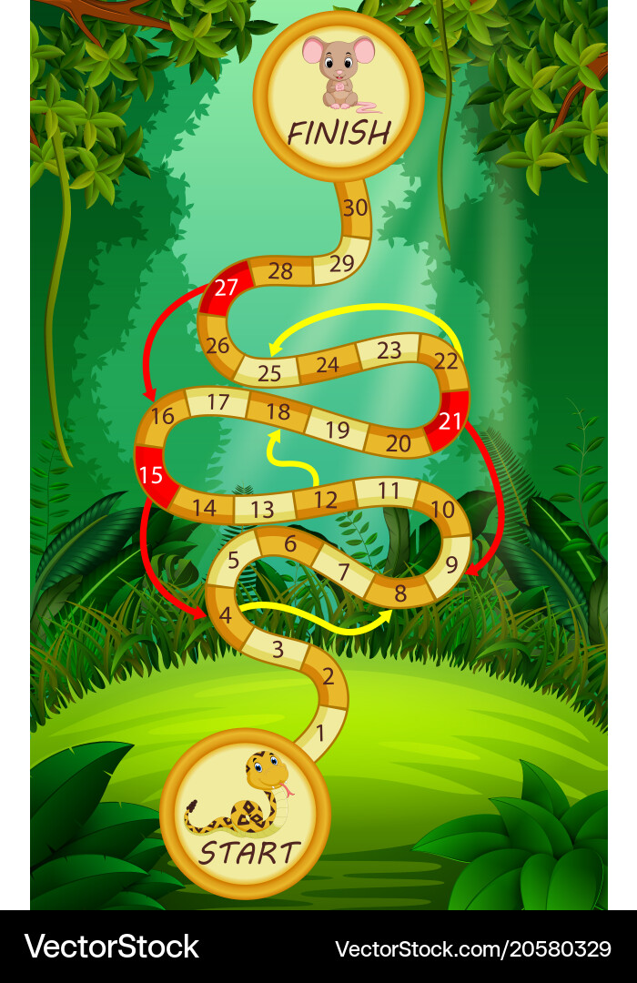 Game template with snake and mouse in forest vector image
