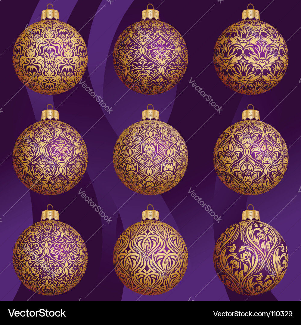 Gold Christmas Baubles - Festive Ornaments Vector Image