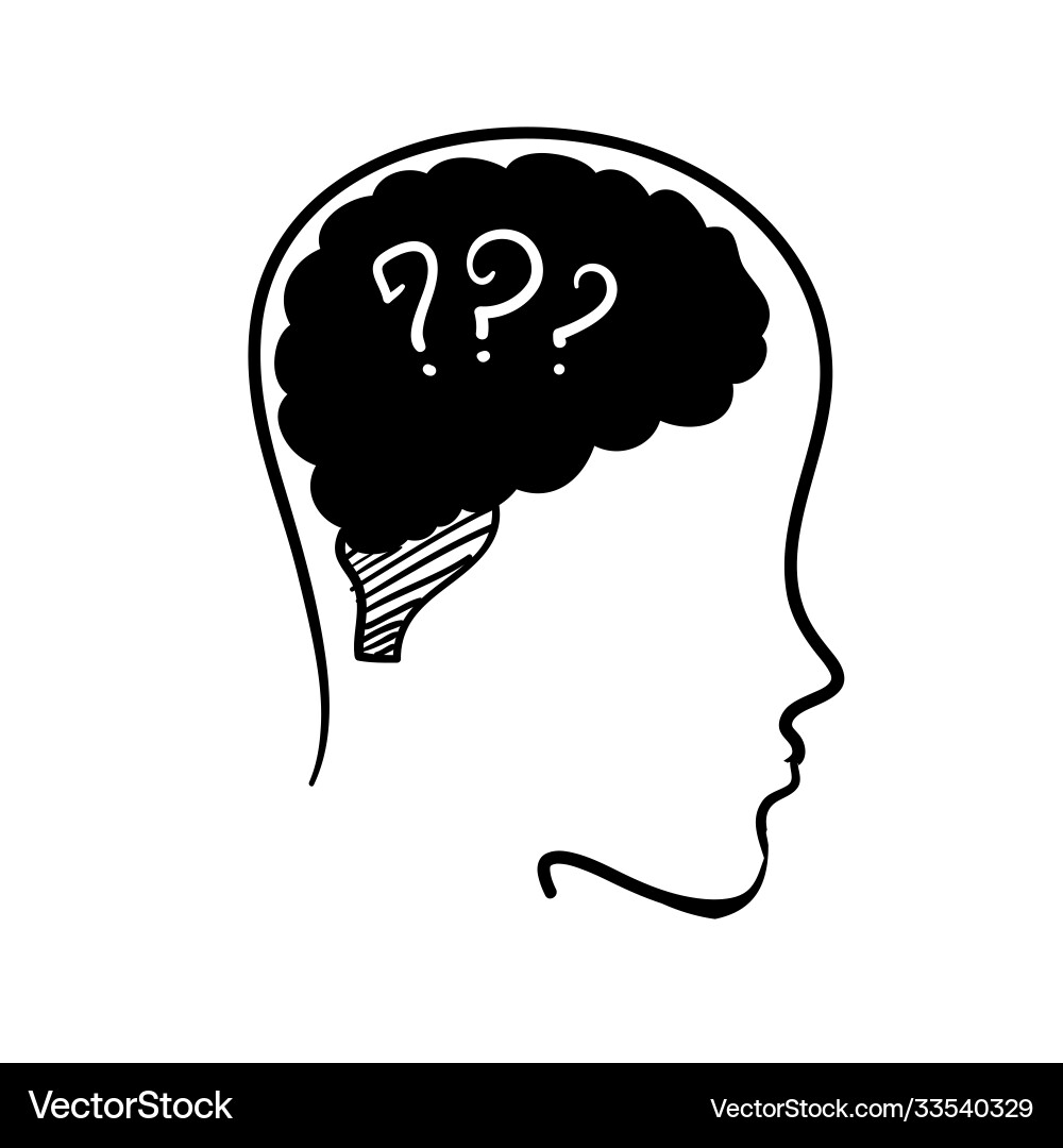 Hand drawn doodle big head with question marks Vector Image