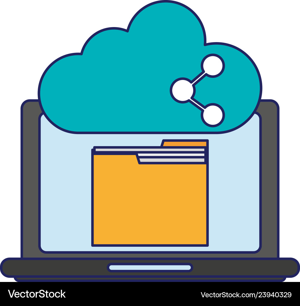Laptop with folder and cloud computing Vector Image