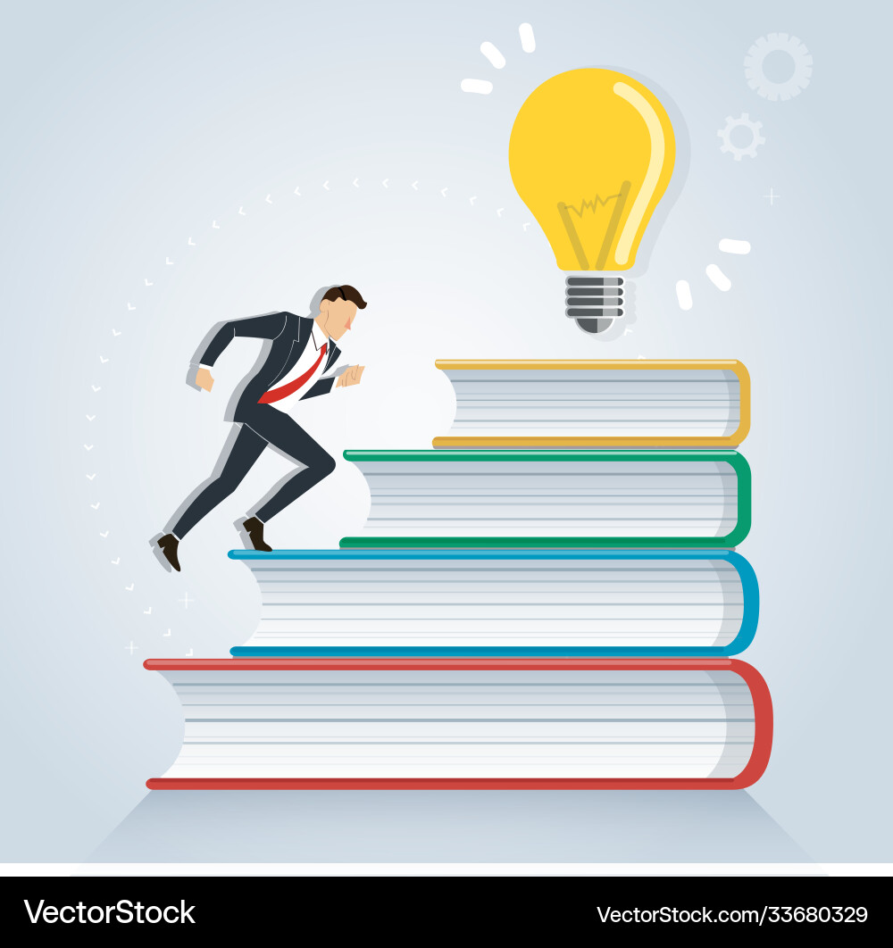Man running on books to light bulb creative design Man running on books to light bulb creative design vector image