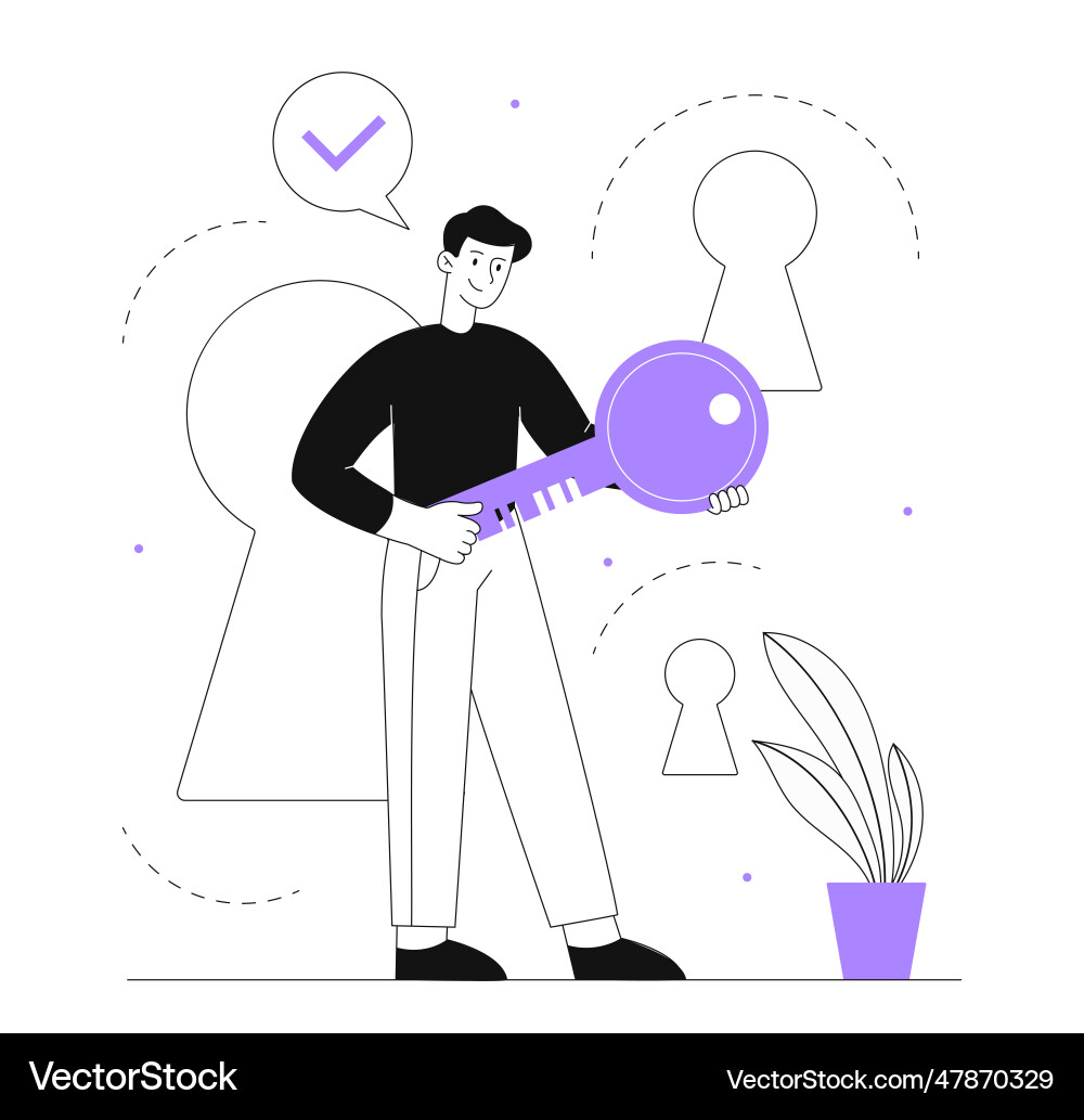 Man with key line concept Man with key line concept vector image