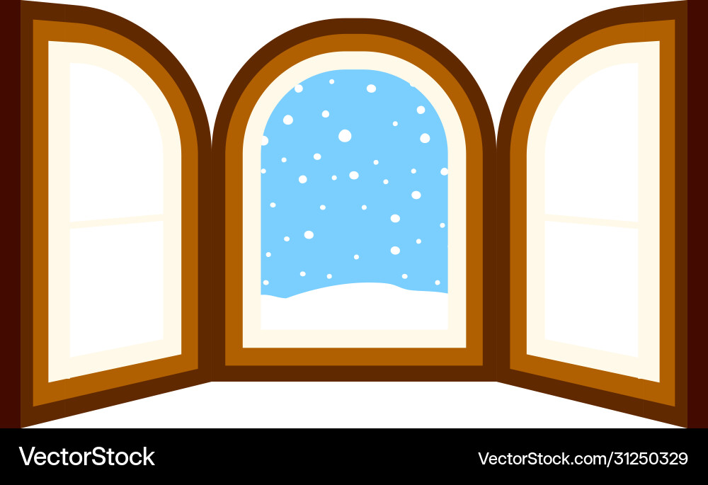 Open window frame with falling snow Vector Image