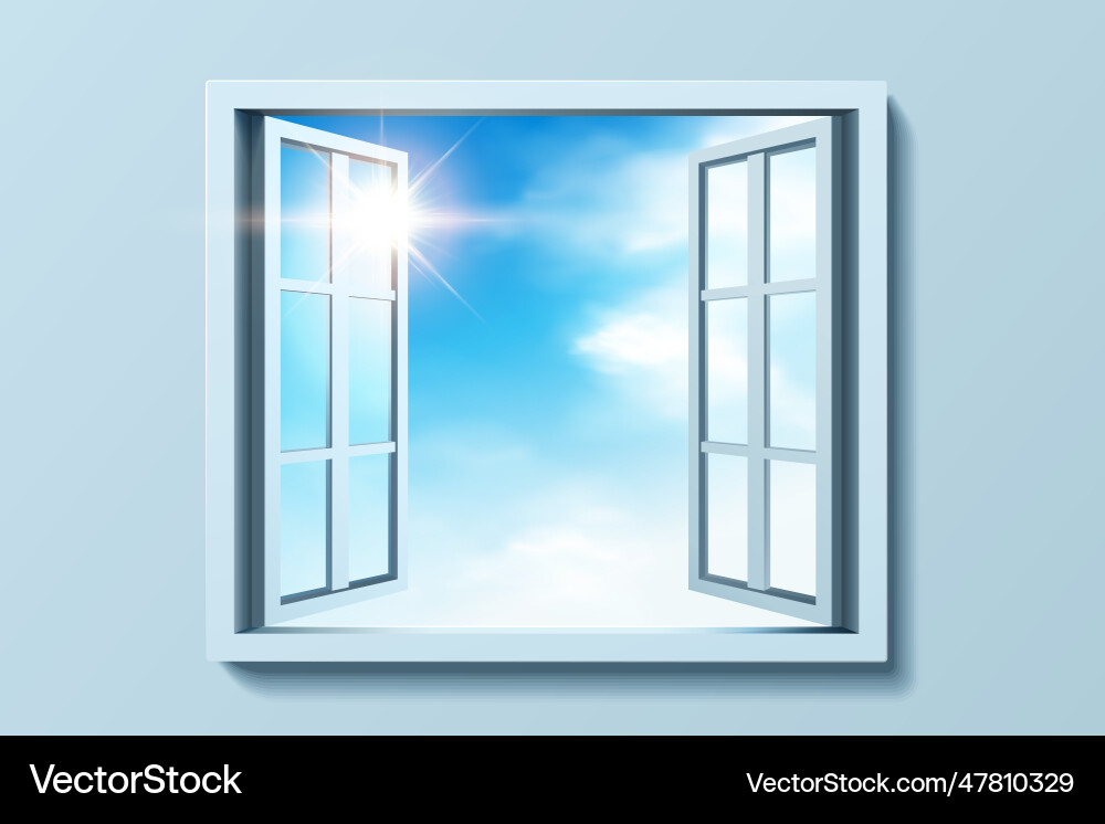 Open window with cloudy sky vector image