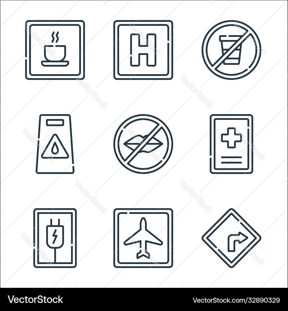 Signals and prohibitions line icons linear set Signals and prohibitions line icons linear set vector image