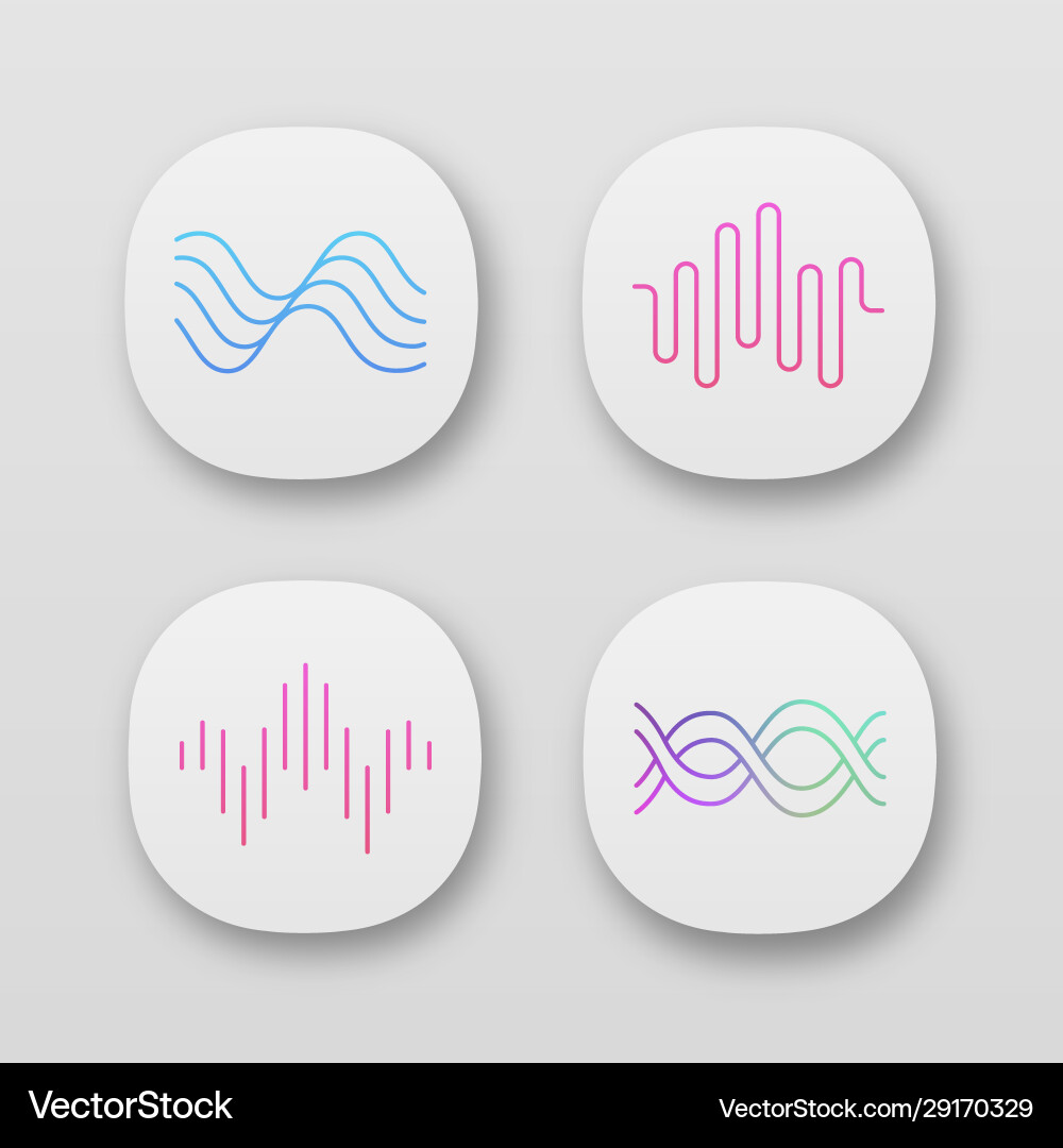 Sound waves app icons set uiux user interface Vector Image