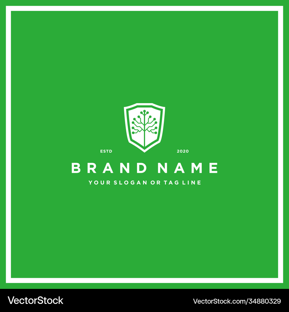 Tree tech shield logo design Tree tech shield logo design vector image