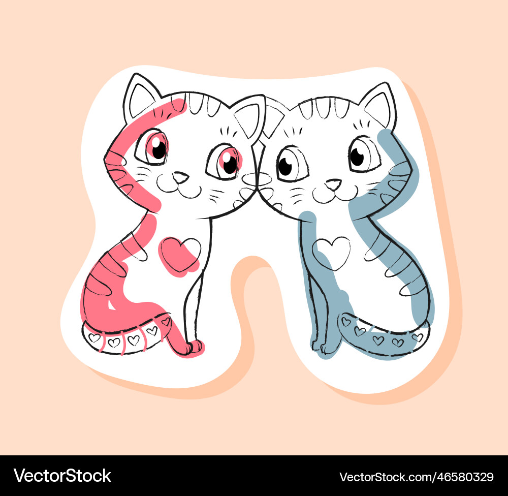 Two cute cats sticker Two cute cats sticker vector image