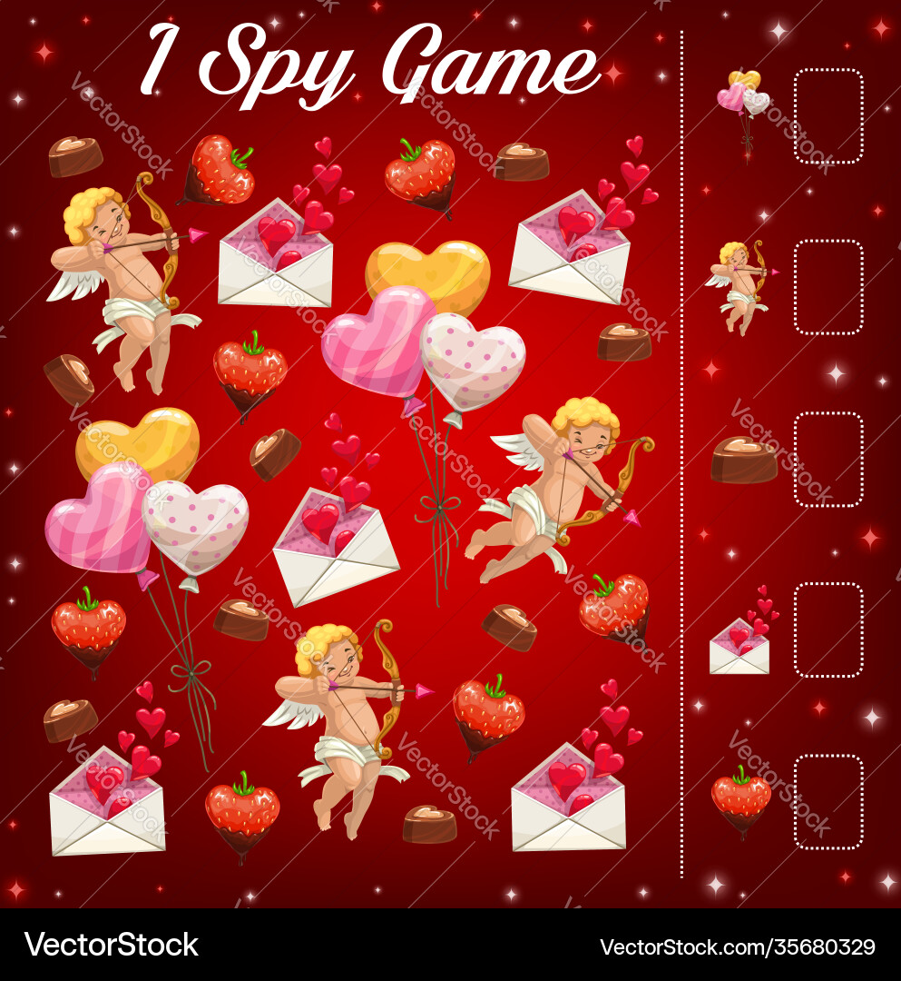 Valentine's Day I Spy Counting Game Vector Image