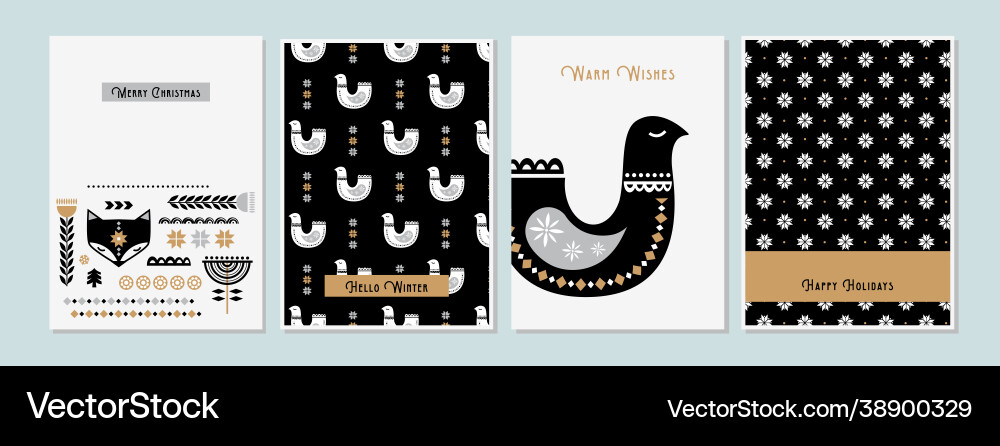 Winter folk art greeting card set in scandinavian Winter folk art greeting card set in scandinavian vector image