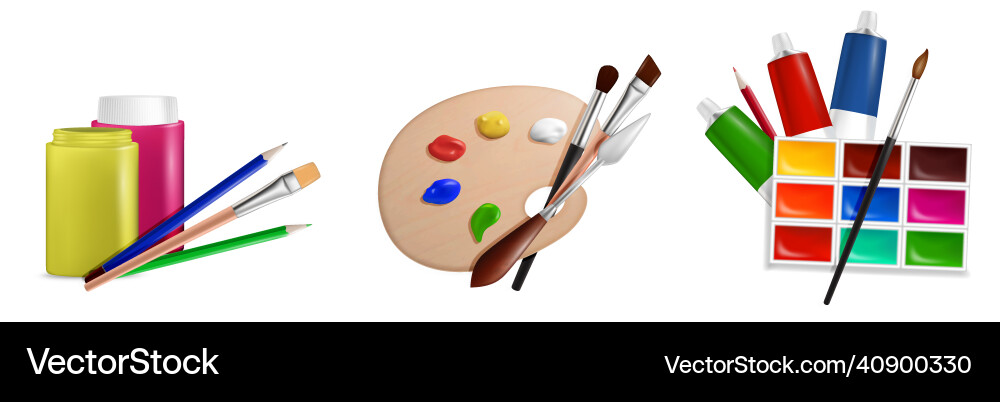 Art paints set artist tools and accessories Art paints set artist tools and accessories vector image