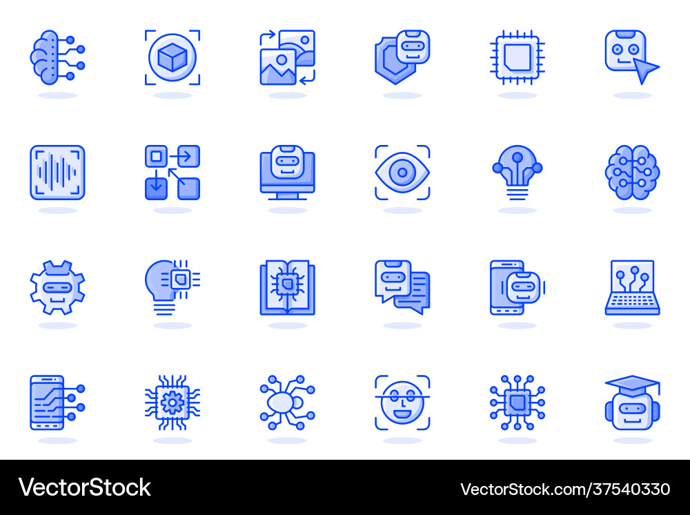 Artificial intelligence web flat line icon bundle Artificial intelligence web flat line icon bundle vector image