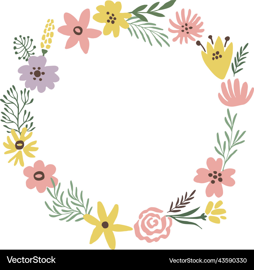 Flower branch frame circular floral summer Flower branch frame circular floral summer vector image
