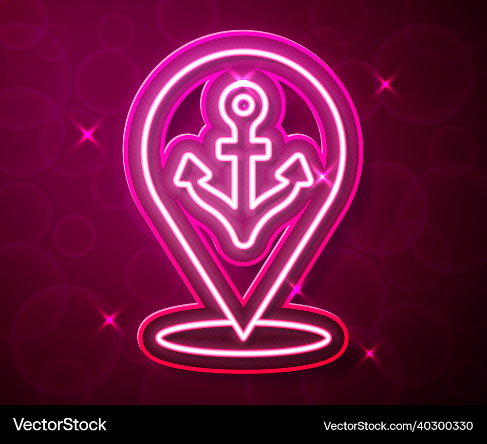 Glowing neon line map pointer with anchor icon Glowing neon line map pointer with anchor icon vector image